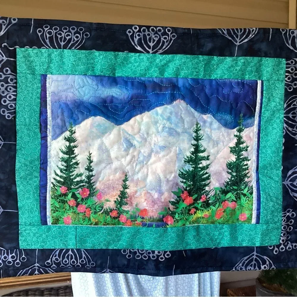 NWT. Hand Crafted Mountain Landscape Quilted Wall Hanging